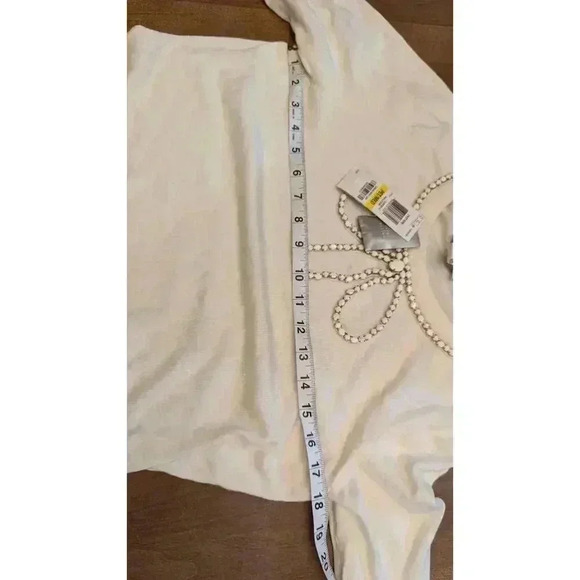 Women's cream sweater w/ pretty beaded bow detail by Charter Club Petite size PM - Picture 5 of 6